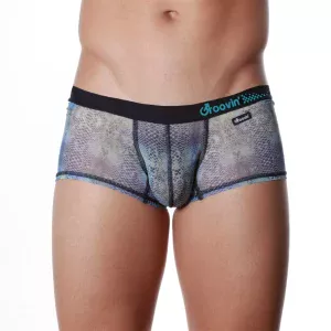 Men’s Cup Boxer Underwear – Blue Snake Print Mesh Front