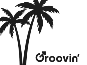 Silhouette of two palm trees beside the word Groovin' logo.